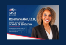 Portrait of Rosemarie Allen, Ed.D., alongside an MSU Denver graphic announcing her appointment as dean of the School of Education.