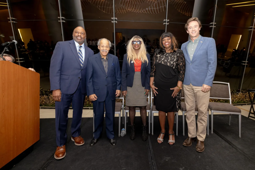 Group photo featuring Denver International Airport CEO Phil Washington, aviation pioneer Ed Dwight, Gigi Coleman and other leaders during the Center for Equity and Excellence in Aviation Hall of Equity dedication ceremony.
