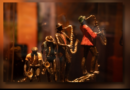 Bronze sculptures of jazz musicians by artist Ed Dwight displayed in the "Ed Dwight: Casting a Legacy" exhibition at History Colorado Center.