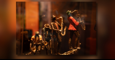 Bronze sculptures of jazz musicians by artist Ed Dwight displayed in the "Ed Dwight: Casting a Legacy" exhibition at History Colorado Center.